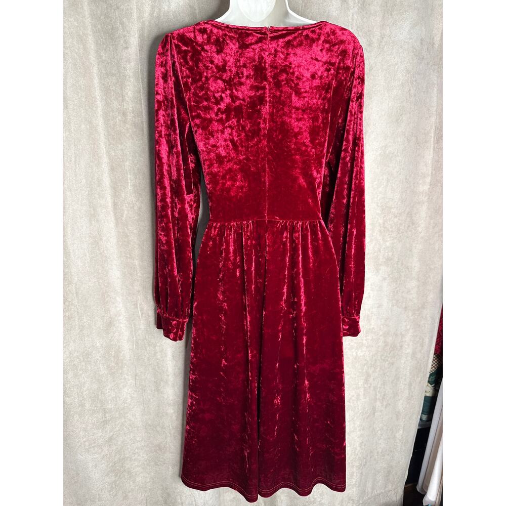Unique Vintage Burgundy Crushed Velvet Long Sleeve Midi Dress L NWOT - Picture 10 of 11
